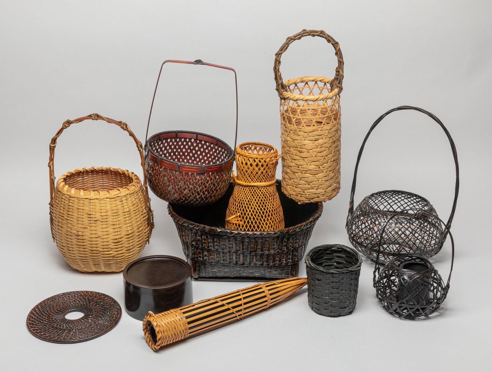 Japanese Hanakago Ikebana Baskets: Collection of Japanese Hanakago Ikebana baskets. Approx. 10.3-4.5inch (largest).