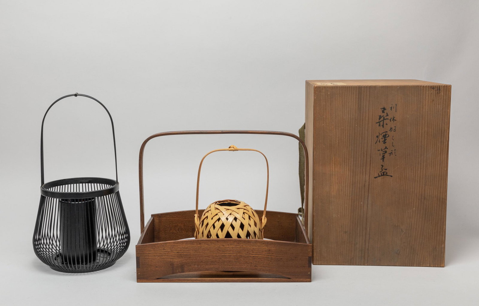 Japanese Hanakago Ikebana Basket: Collectible Japanese Hanakaho Ikebana baskets, with box. Approx. 11-8-9 inch (box size).