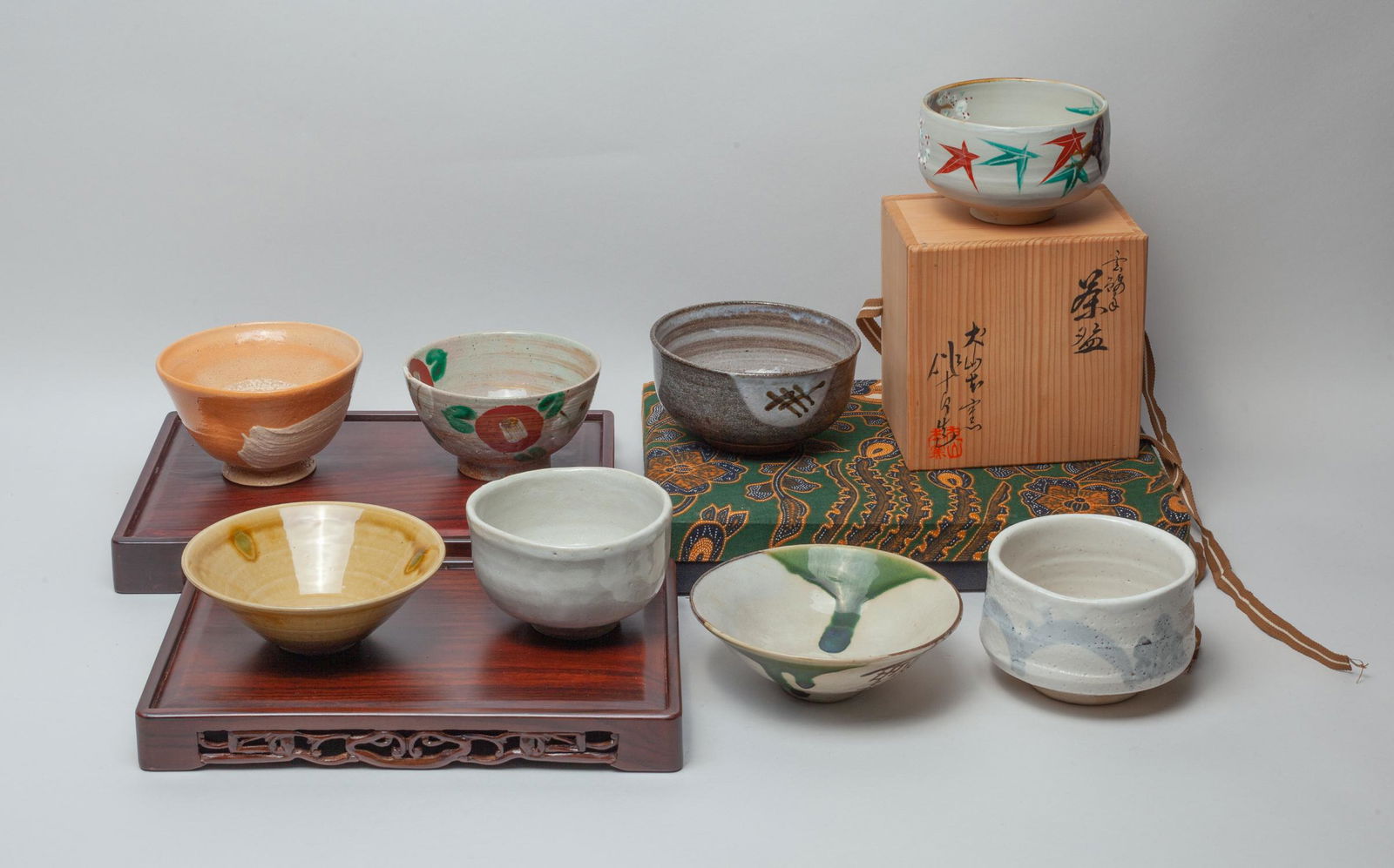 Japanese Porcelain Tea Set & Wood Stand (1 of 6)