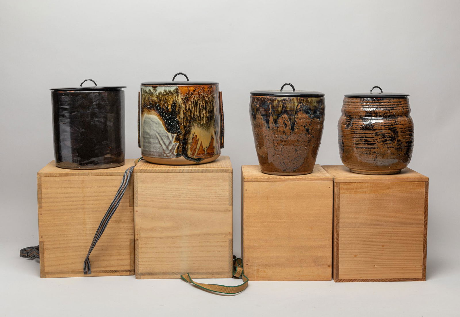 Japanese Taisho Stoneware Carved Vases (1 of 18)