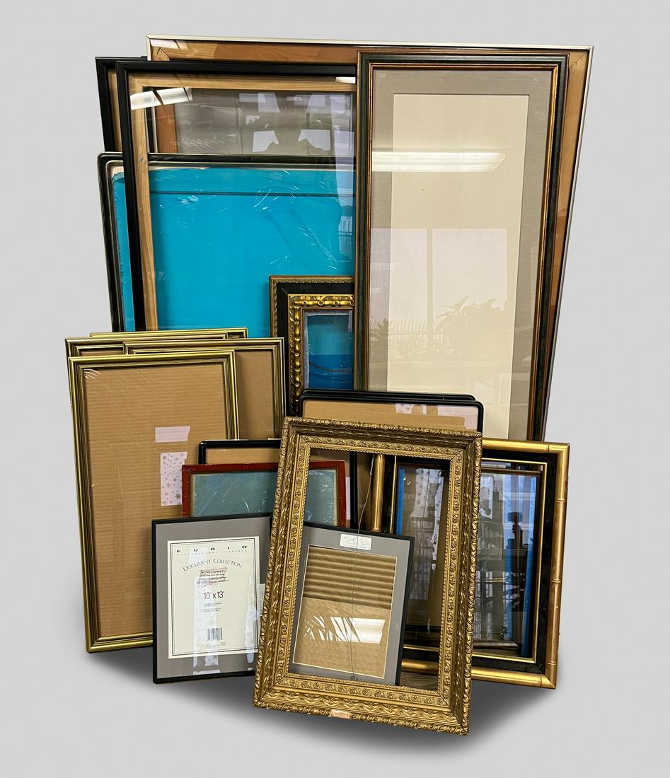 Estate Painting Frame Sets: a large group of painting frames, some frame chips & repaired. Size varies.