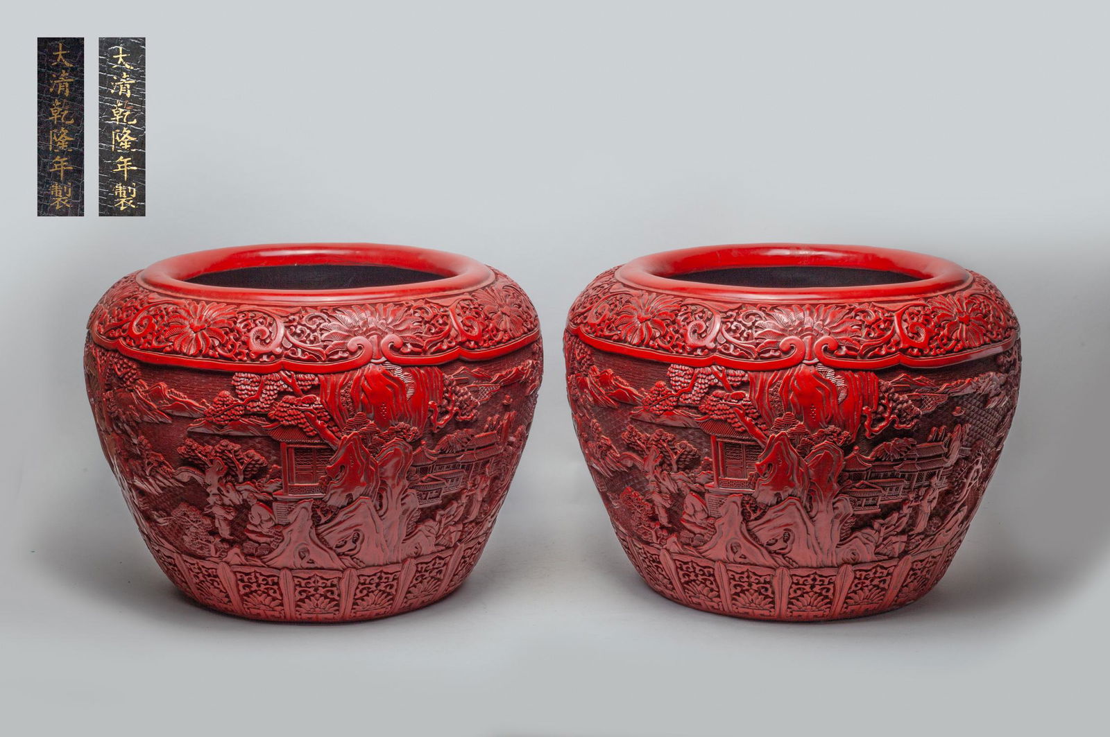 Pair Massive Chinese Cinnabar Pots (1 of 11)