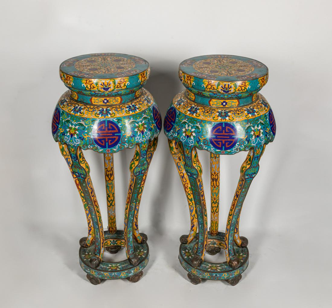 Pair Chinese Tall Cloisonne Flower Stands (1 of 11)