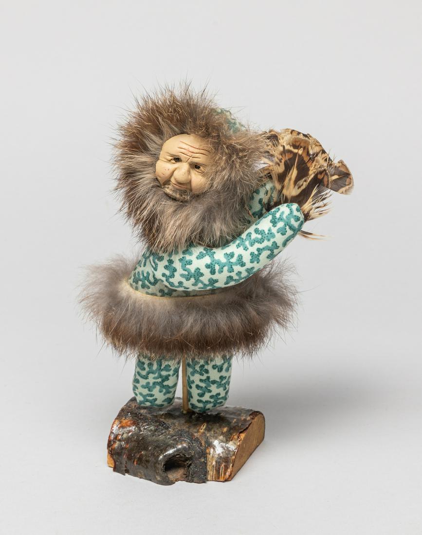 Jerri Fors Male Fan Dancer Doll: Figure form table decor with feather, the bottom signed Jerri Fors Refelections of Alaska Male Man Dancer. Approx. 6.7-2.7-2.5 inch.