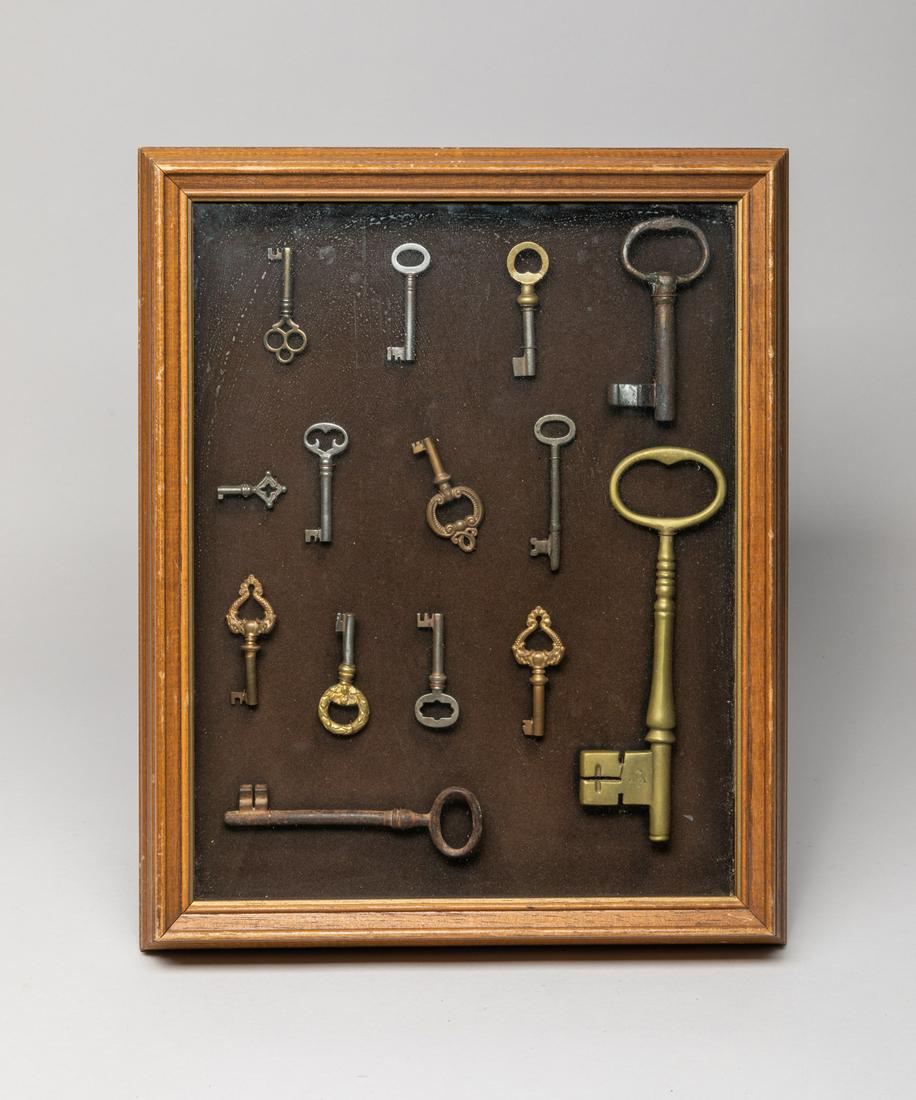 Shadow Box of Old Keys: Special shadow box room decor of old keys. Approx. 15.5-12.75 inch.