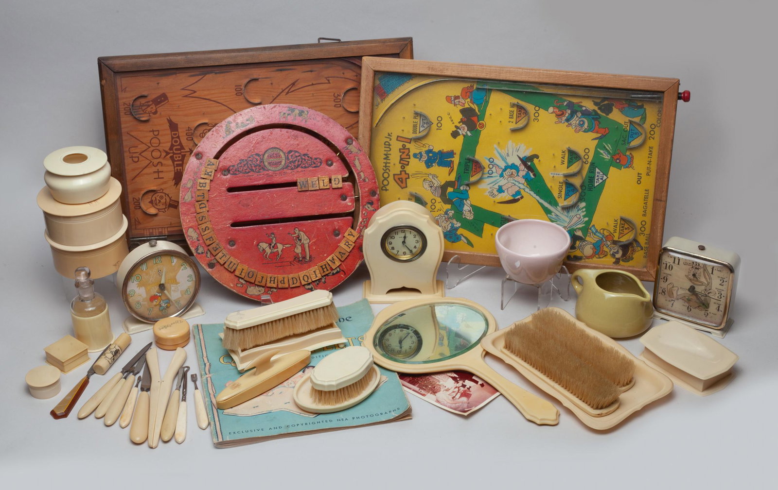 Antique/Vintage Decor Pieces: Including framed room decors and tools. Approx. 17-11 inch (laregst).