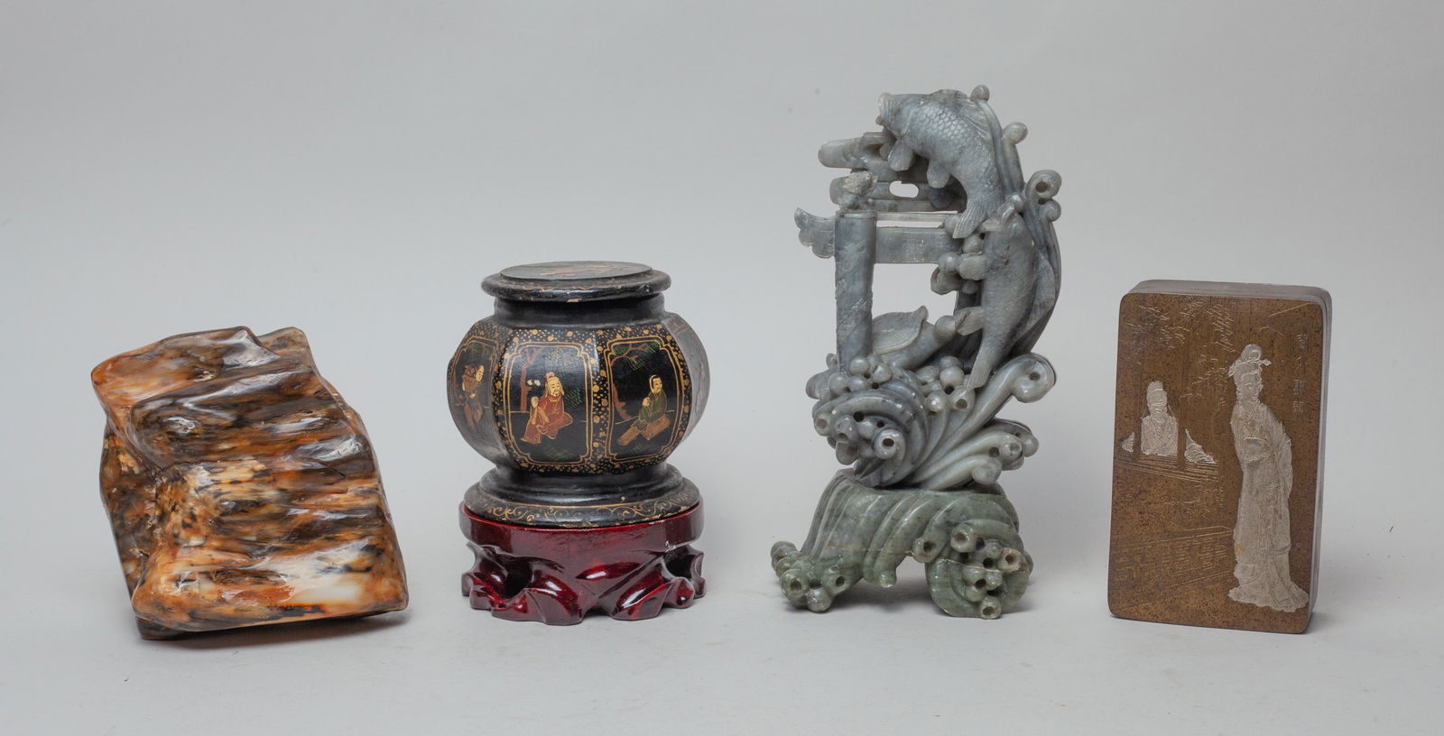 Chinese Stone, Lacquer & Brass Box (1 of 15)