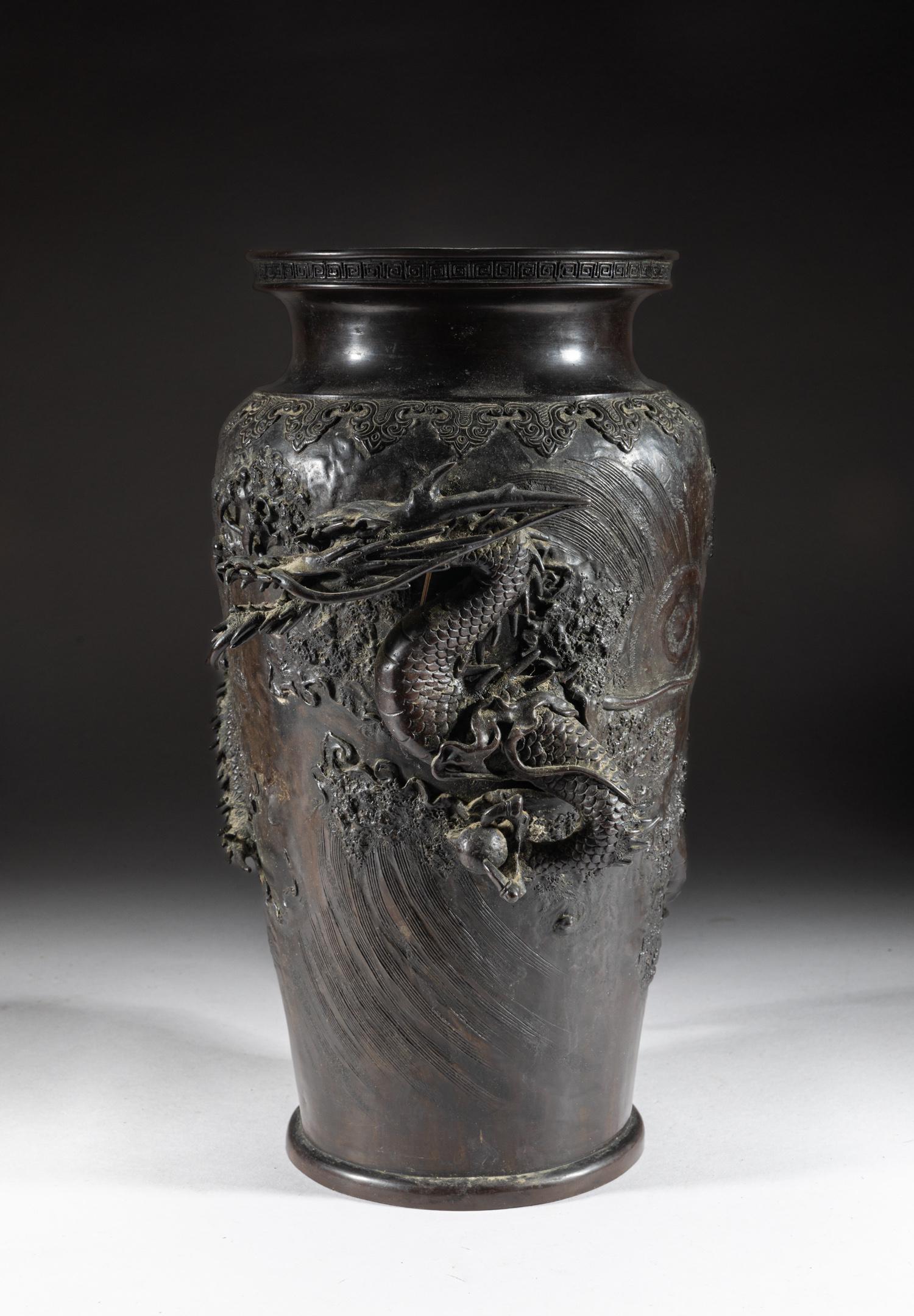 Antique Japanese Bronze Dragon Vase Auction