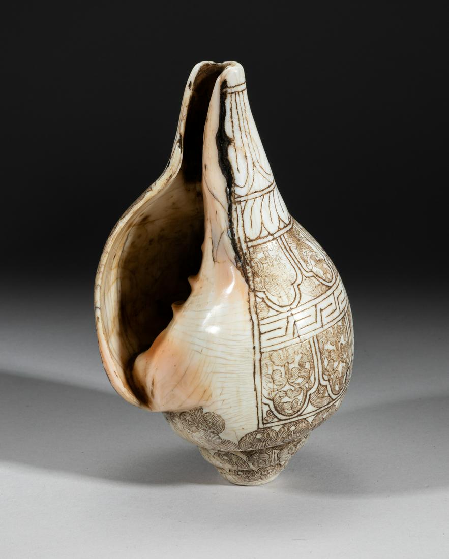 Chinese Sino Tibetan Carved Shell Conch (1 of 11)