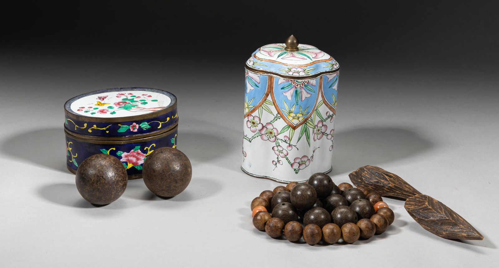 Chinese Agarwood Beads w/ Cloisonne Boxes (1 of 14)