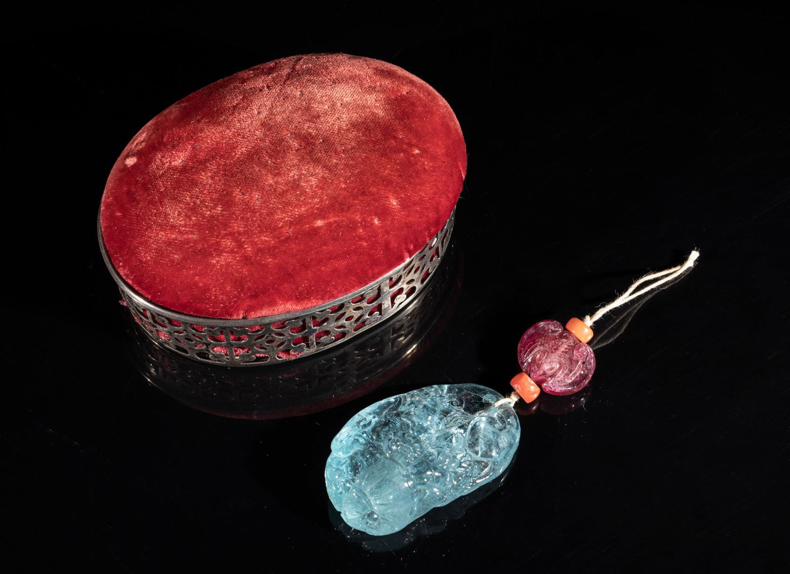 Large Chinese Aquamarine & Tourmaline Carvings (1 of 12)