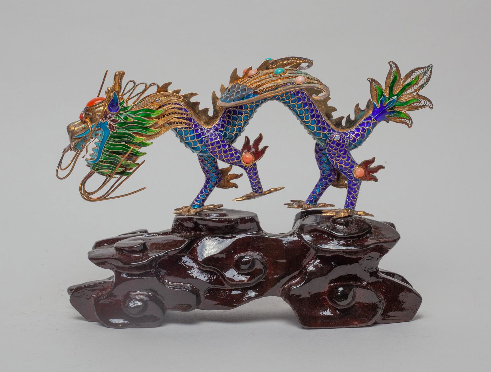 Chinese Enameled Silver w/ Gemstone Sculpture (1 of 10)