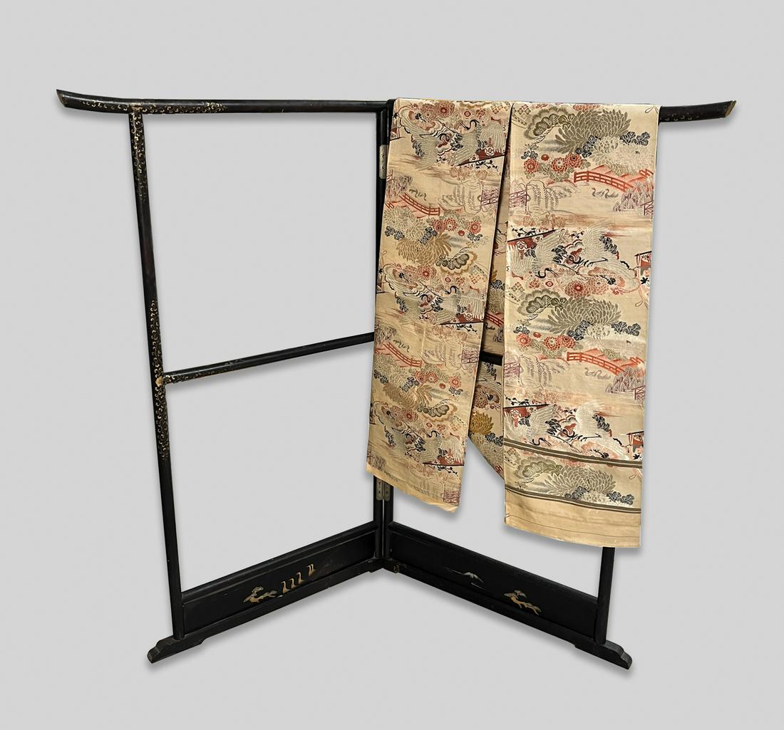 Antique Japanese Lacquer Stand & Silk (1 of 12)