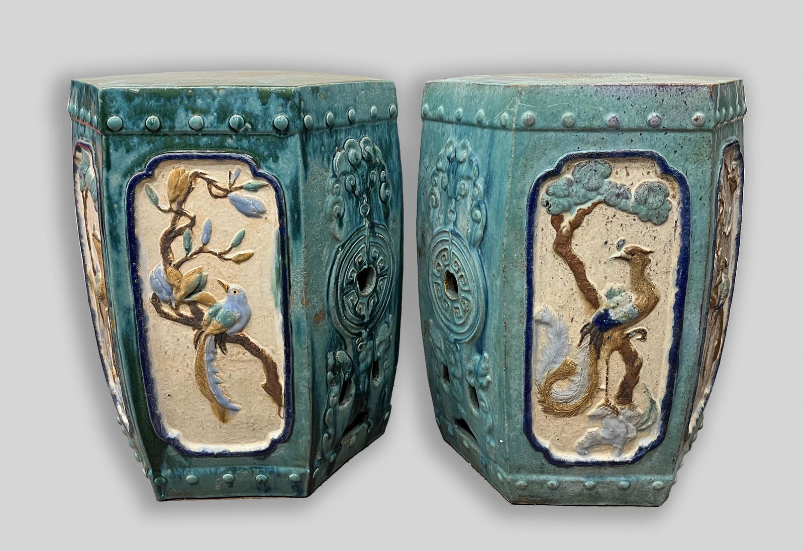 Pair Stoneware Garden Used Stools (1 of 10)