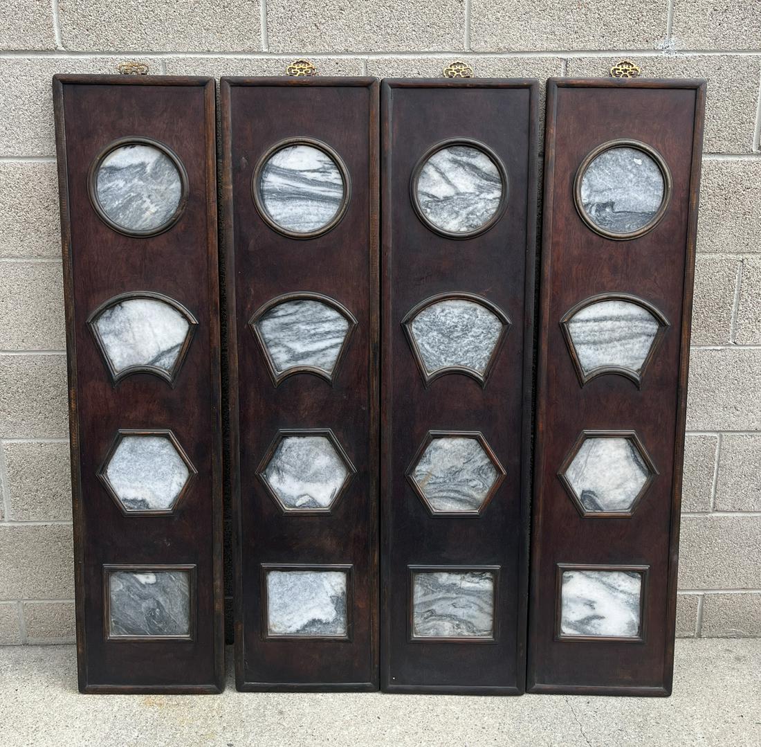 Chinese Wood Inlaid Marble Wall Hanging Screen (1 of 13)