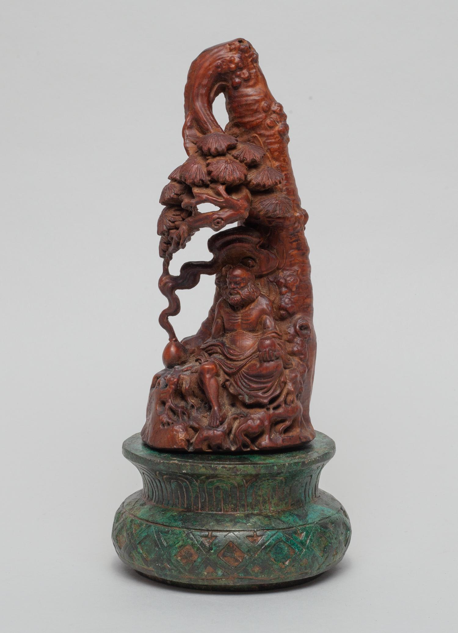 Chinese Wood Sculpture on Bronze Stand (1 of 11)