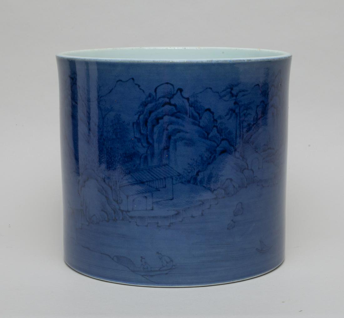 Chinese Blue Glazed Porcelain Brush Pot (1 of 10)