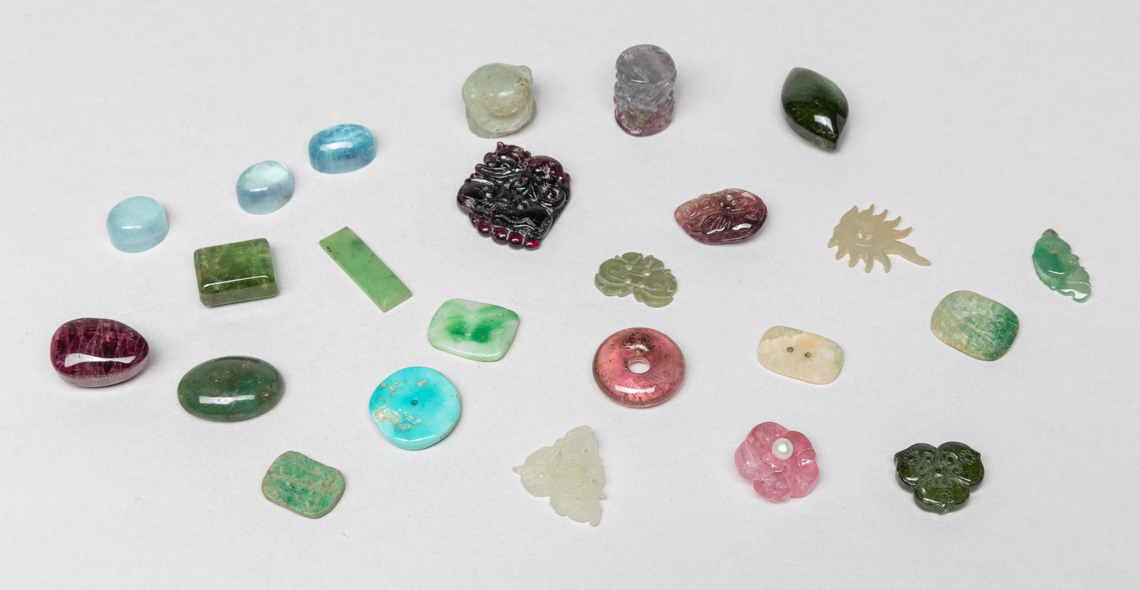 Chinese Jade, Tourmaline & Aquamarine Carvings (1 of 14)