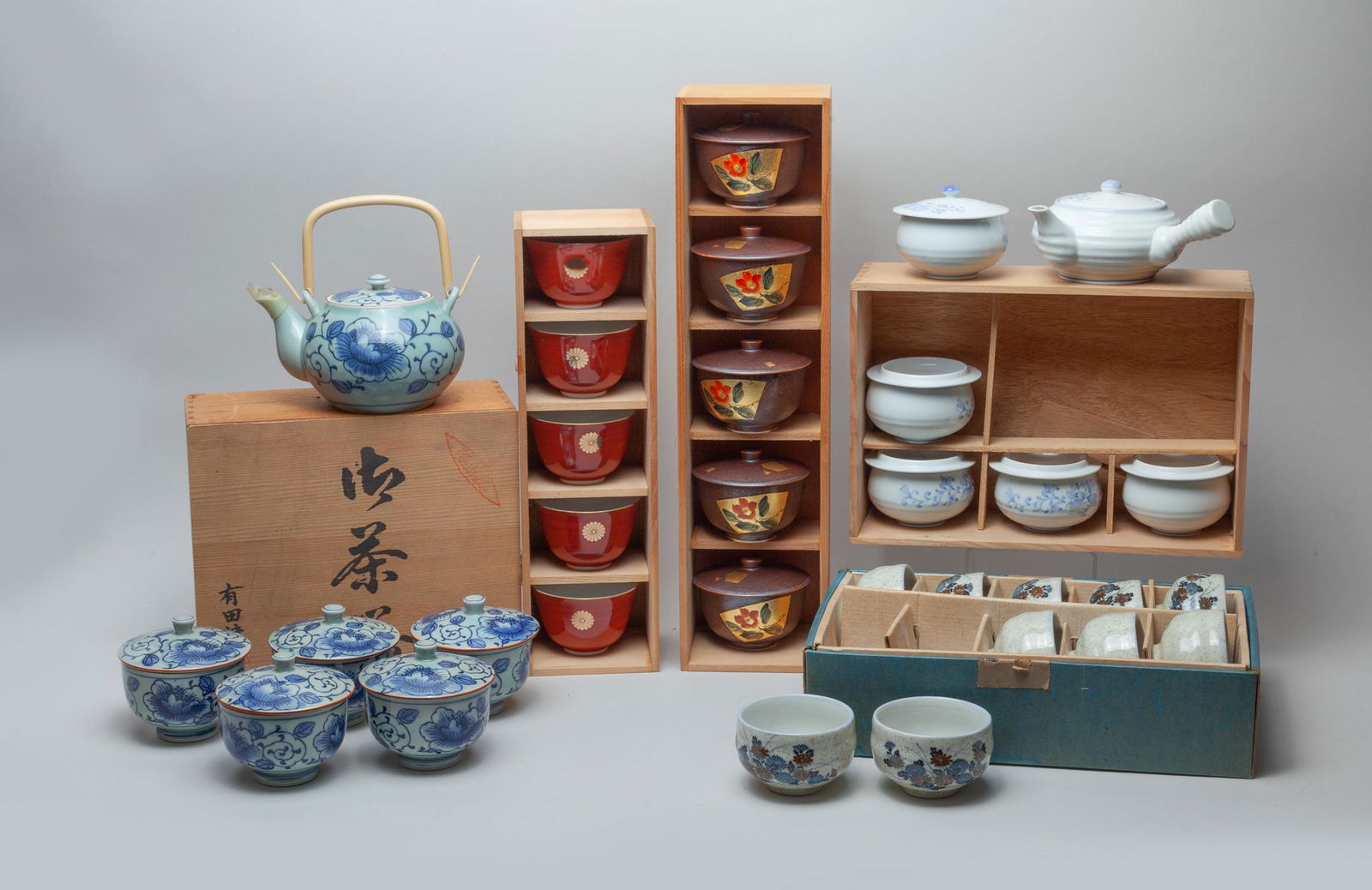 Vintage Japanese Porcelain Tea Sets: Collectible Japanese porcelain tea sets. Size varies.