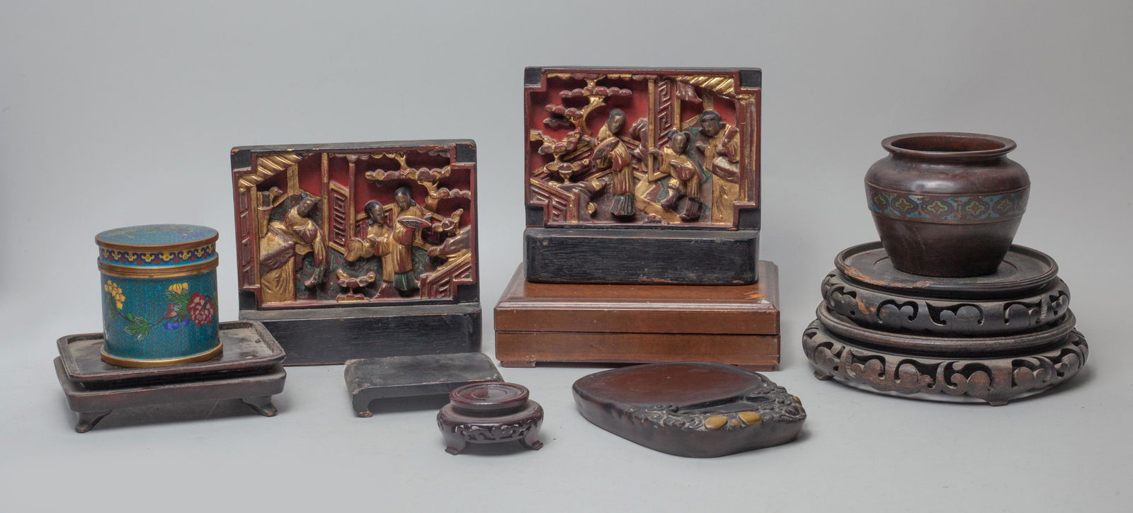 Chinese Wood Stands & Cloisonne Pieces (1 of 11)