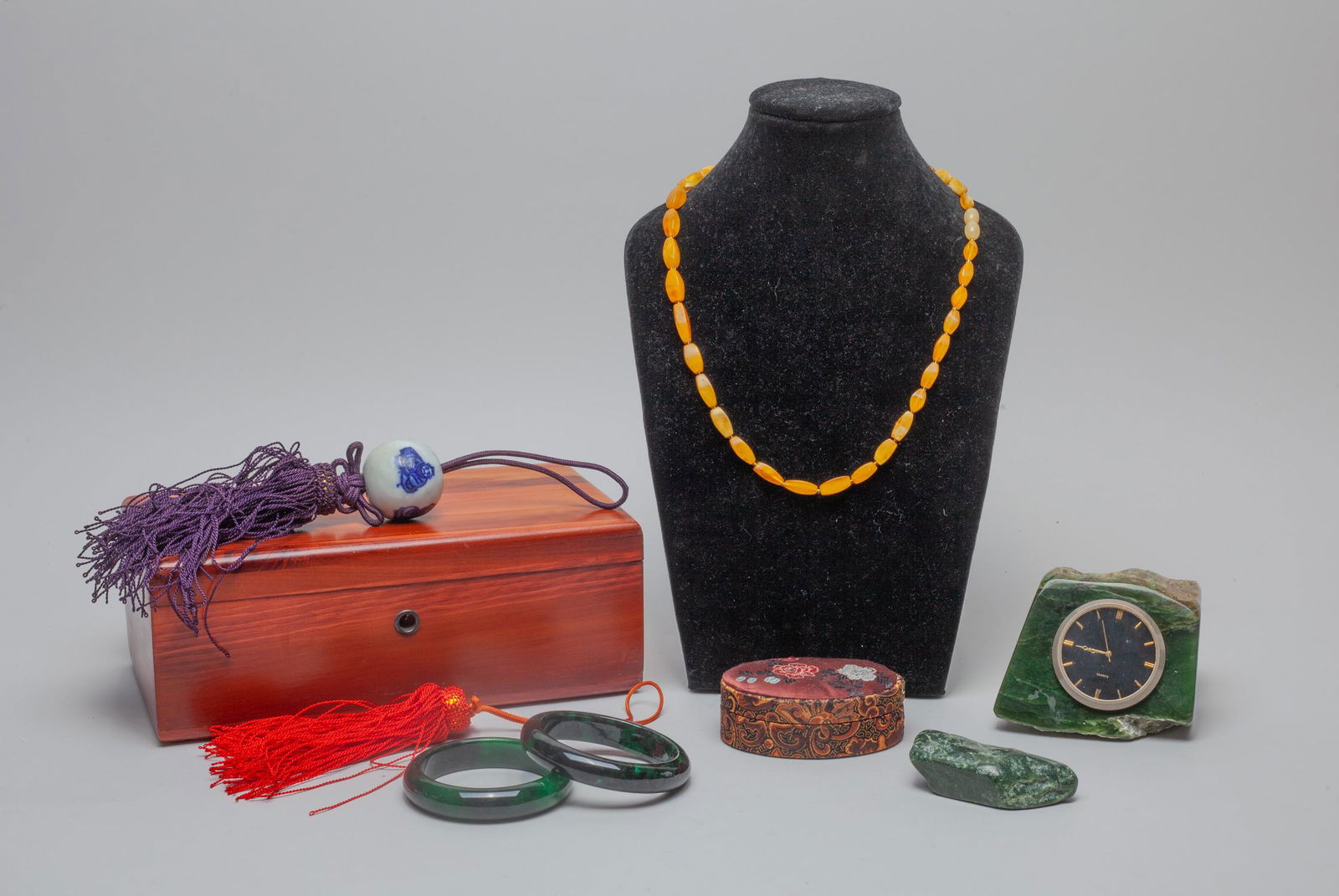 Estate Chinese Jade, Amber Jewelry Sets (1 of 7)