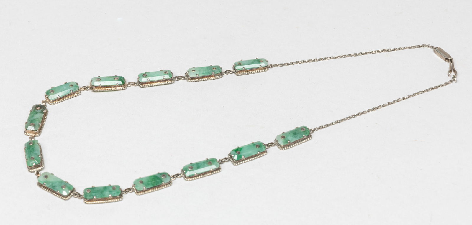 Chinese Export Silver Inlaid Jade Necklace (1 of 8)