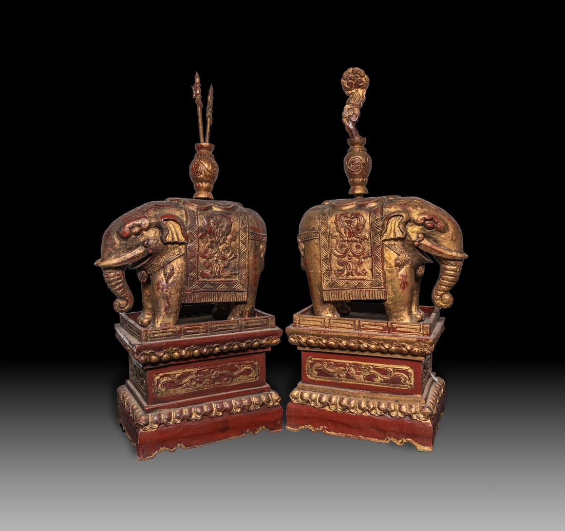 Pair Chinese Temple Used Wood Sculpture (1 of 13)