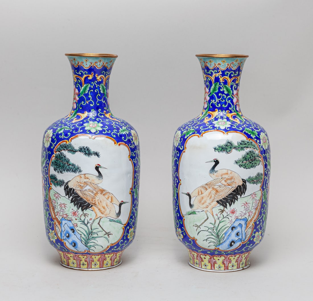 Pair Chinese Enameled Bronze Vases (1 of 10)