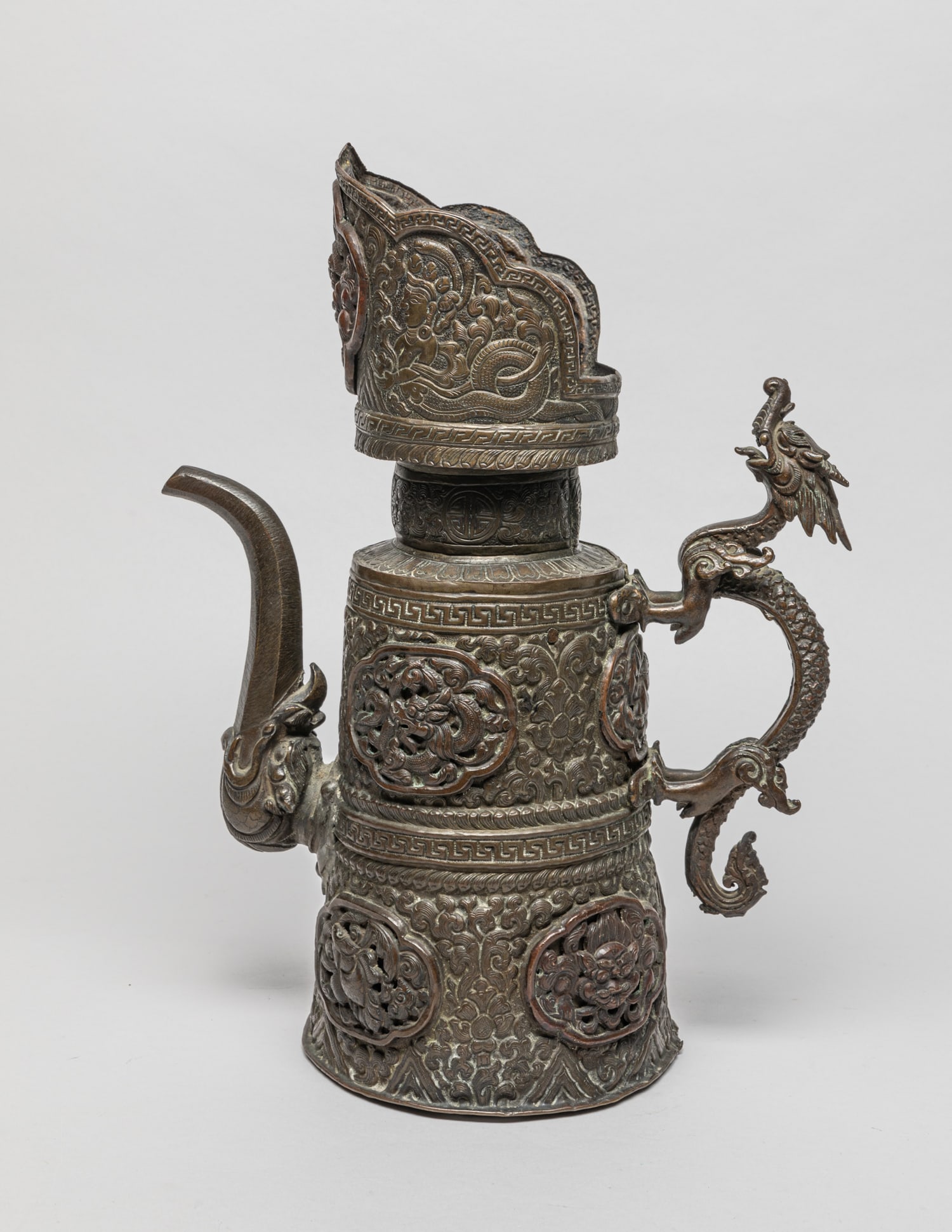 Tall Tibetan Carved Bronze Pot (1 of 11)