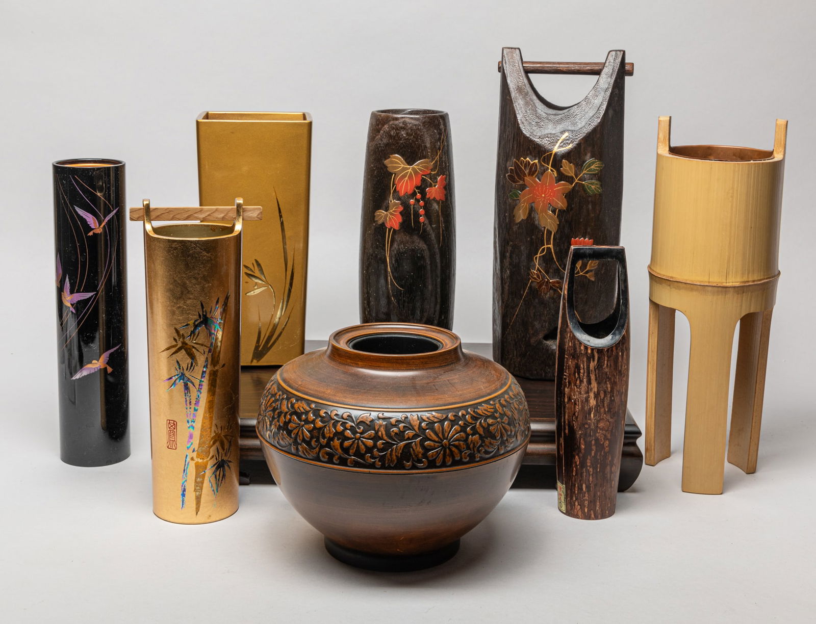 Mid Century Bamboo, Lacquer & Wood Vases (1 of 11)