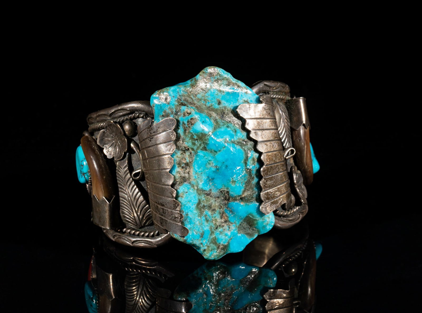 Old Navajo Silver, Turquoise Bangle (1 of 12)