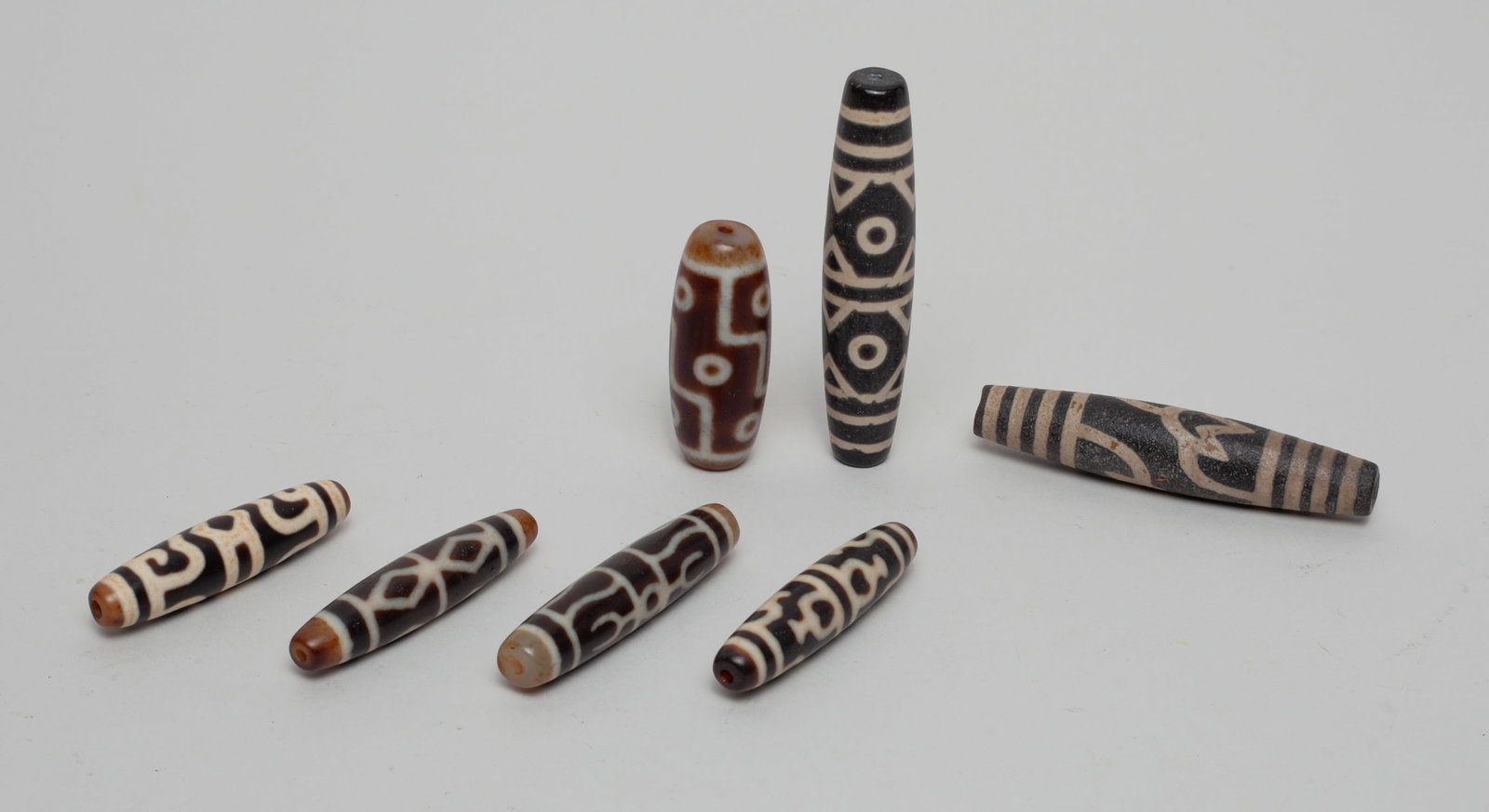 Chinese Sino-Tibetan Beads: Group of 7 Chinese Sino-Tibetan large beads. Size varies.