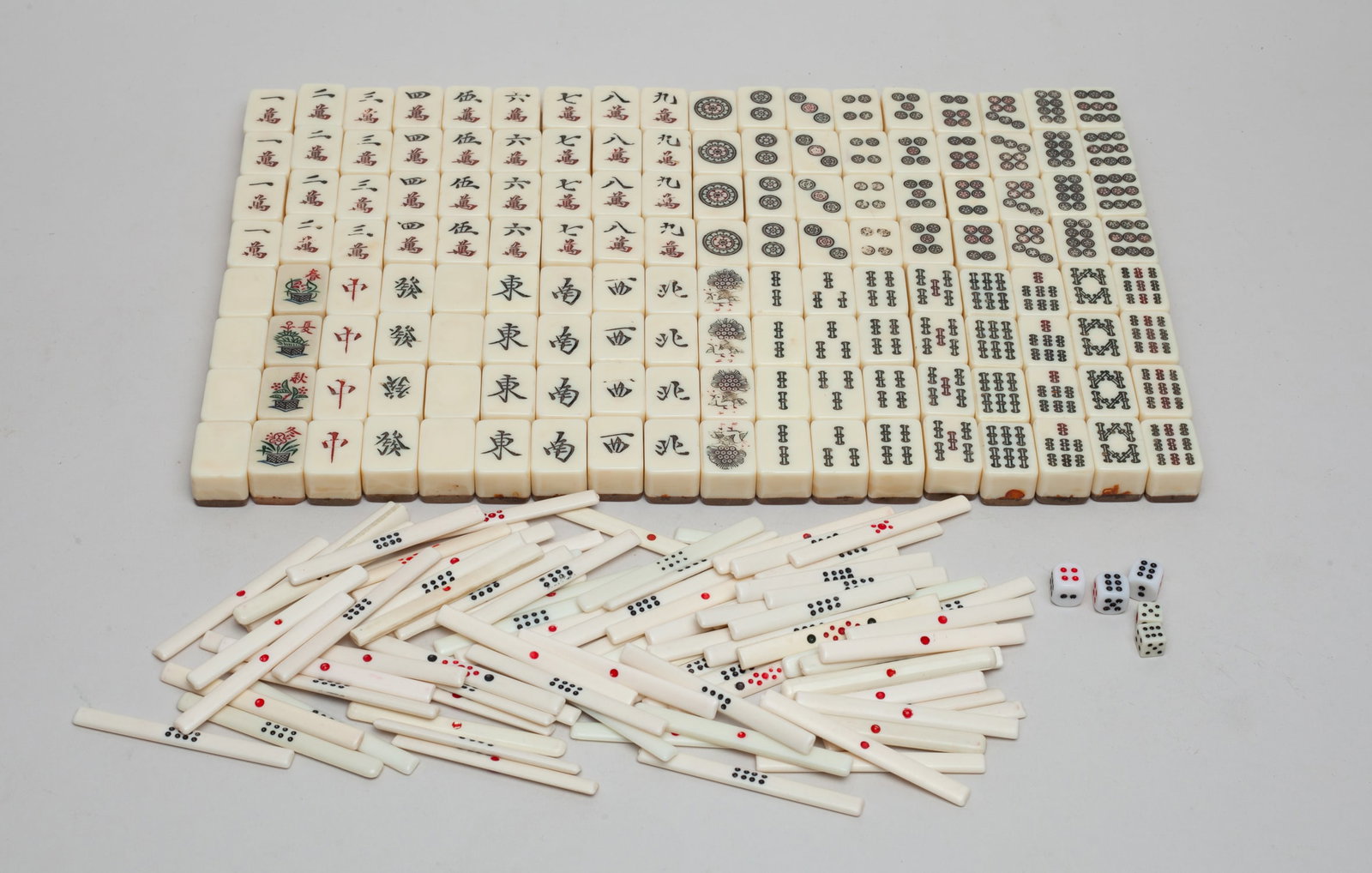 Chinese Bone & Bamboo Mahjong: Special Chinese bone and bamboo mahjong set. Size varies.