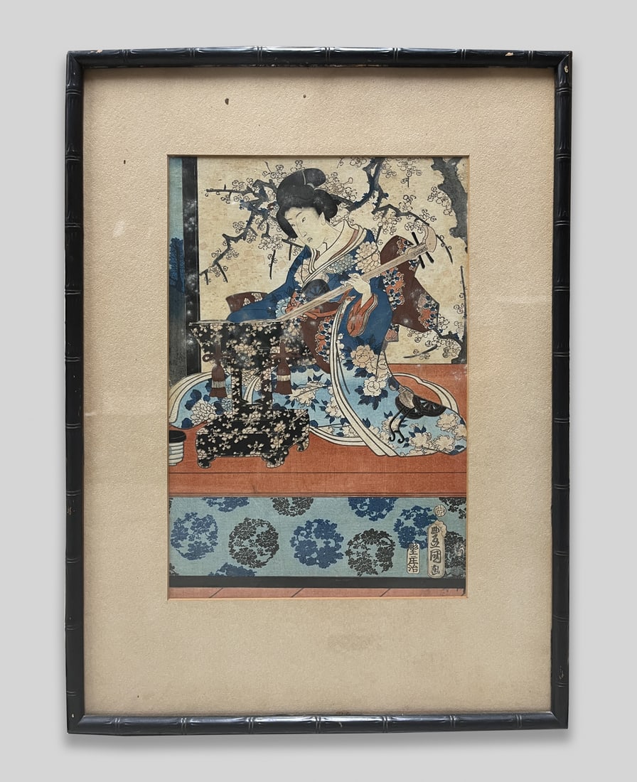 Japanese Woodblock Print, Utagawa Kuniyoshi: Framed Japanese woodblock print of Utagawa Kuniyoshi. Approx. 20.7-15 inch (frame size).