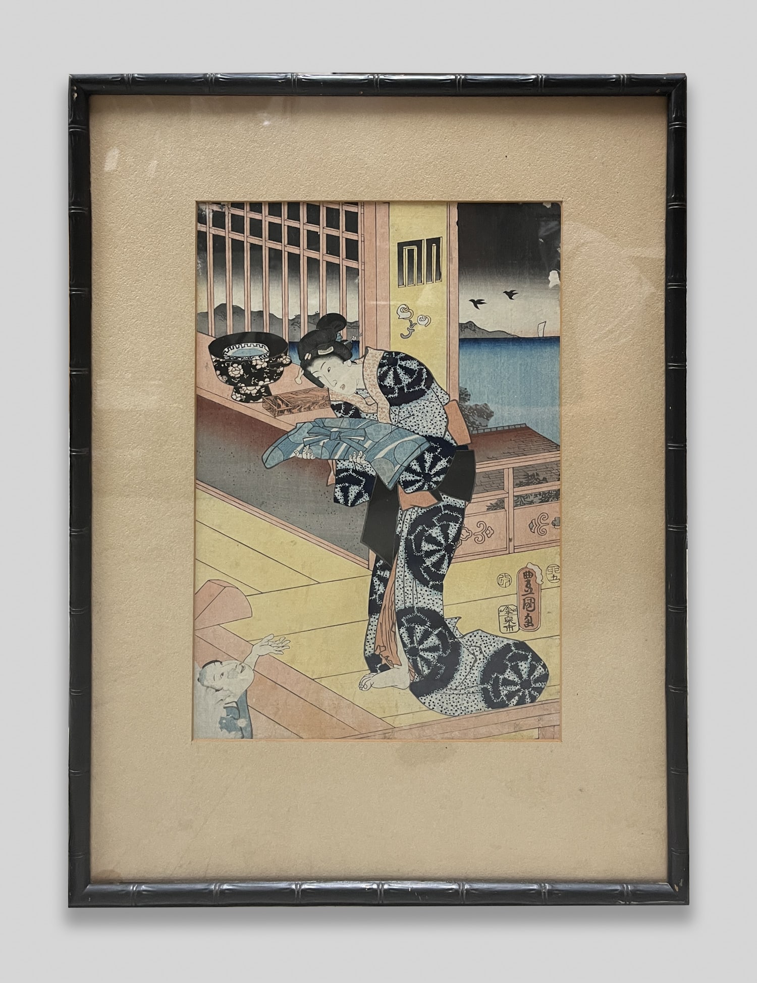 Japanese Woodblock Print, Utagawa Kuniyoshi: Framed Japanese woodblock print of Utagawa Kuniyoshi. Approx. 20.7-15 inch (frame size).