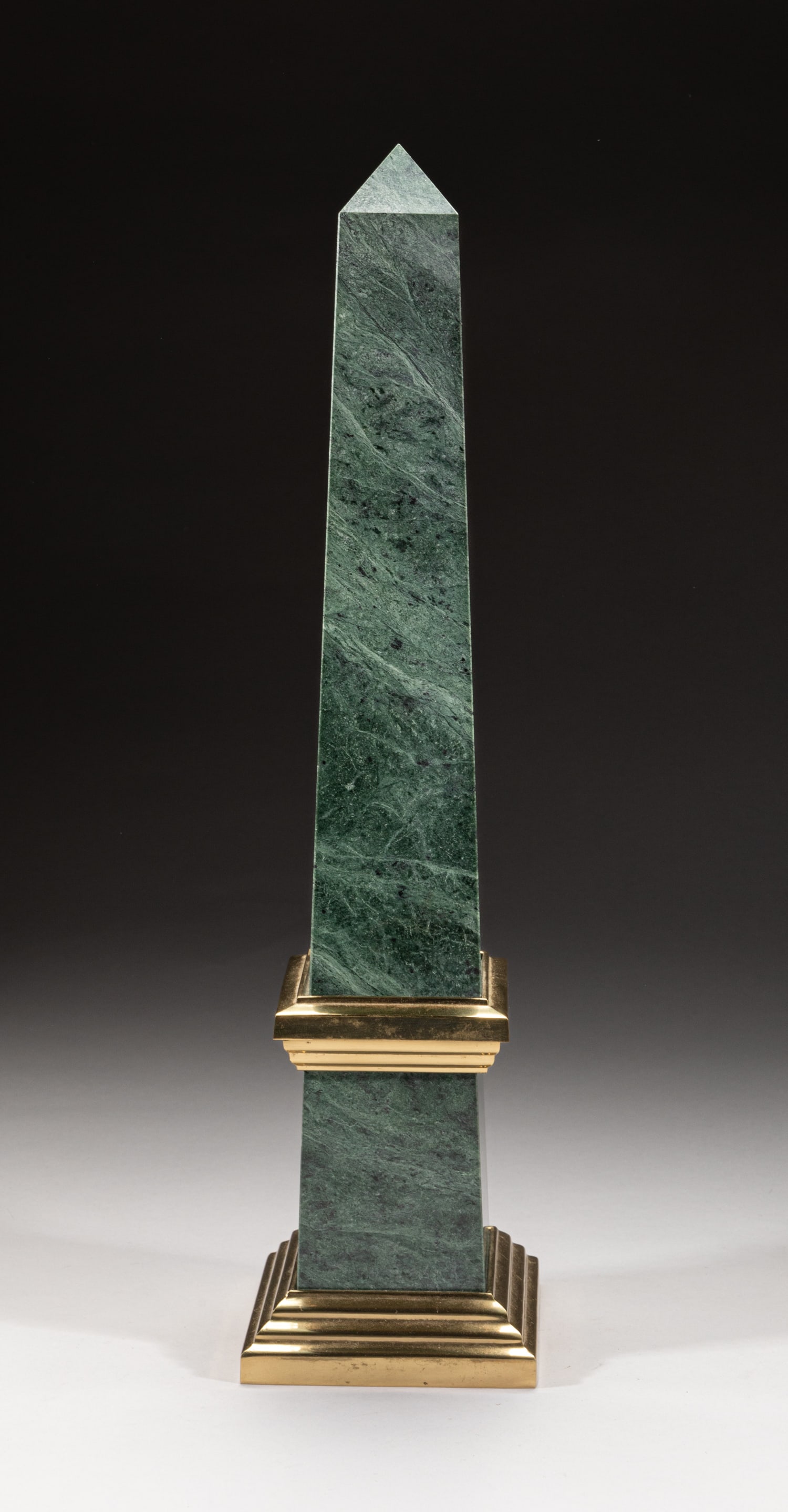 Tall Continental Gemstone Obelisk: Decorative tall gemstone carved obelisk sculpture. Approx. 14.2-3.5-3.5 inch.