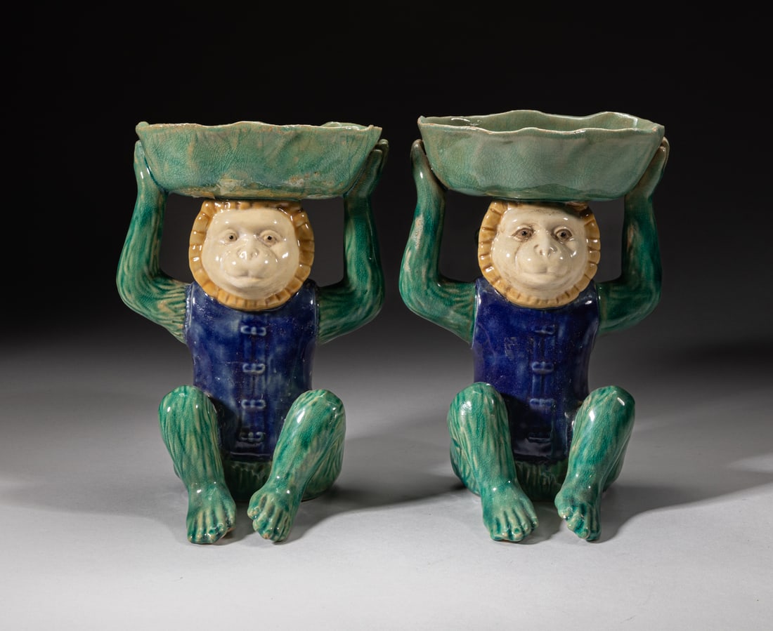 Two Continental Porcelain Monkey Tall Plates (1 of 9)