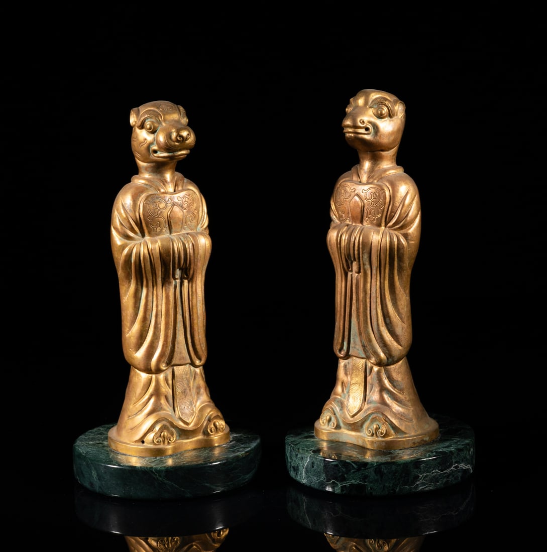 Pair France Gilt Bronze Sculpture on Marble (1 of 12)