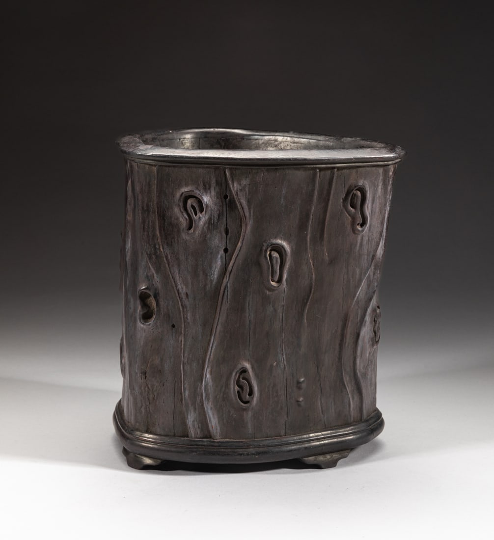 Large Chinese Wood Brush Pot (1 of 13)