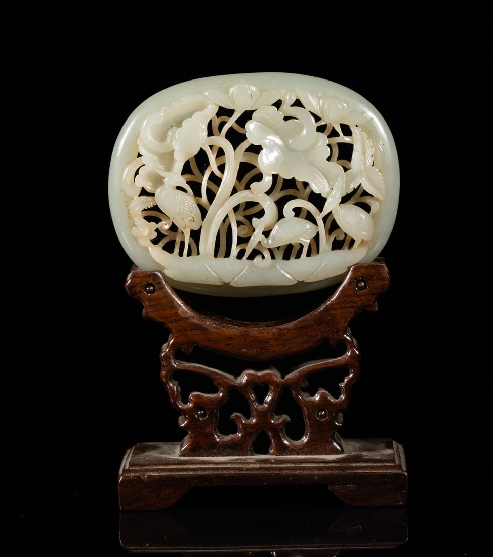 Chinese Jade Carved Plaque w/ Stand (1 of 10)