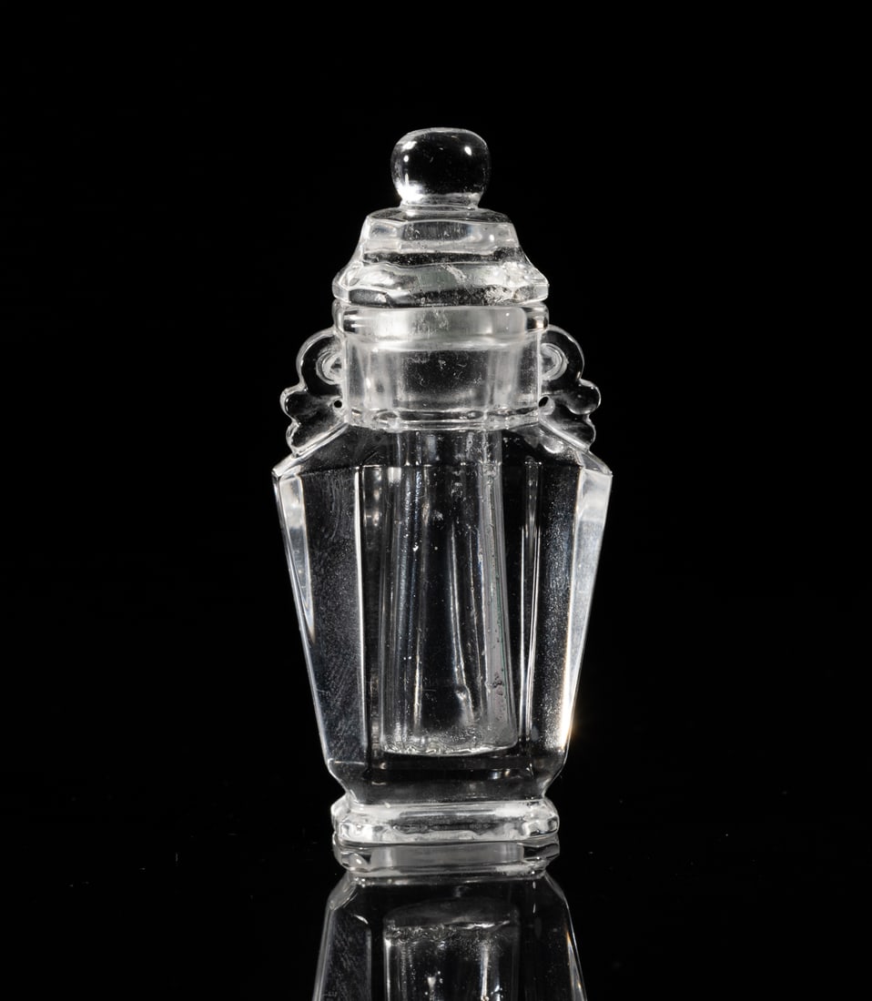 Special Chinese Rock Crystal Snuff Bottle: Carved in vase form with a matched stopper, the surface finely smoothed and polished. Approx. 2.9-1.3-0.9 inch.