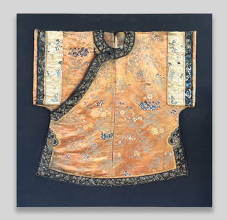 Chinese Large Silk Robe: Large Chinese embroidered silk robe on a board. Approx. 36-35 inch (robe size).