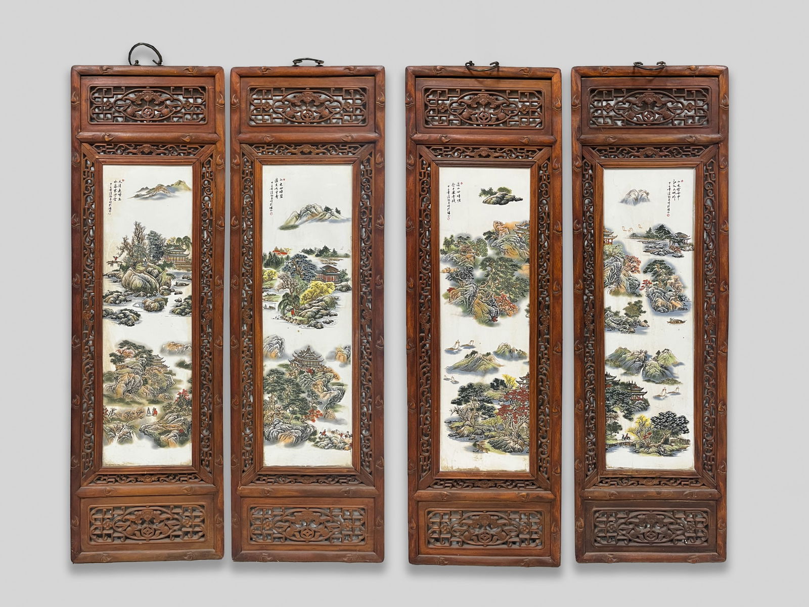 Chinese Wood Hanging Plaques Inlaid Porcelain (1 of 16)