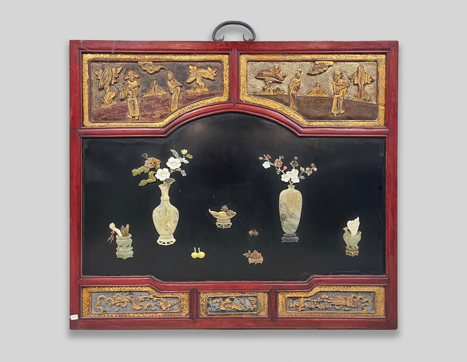 Large Chinese Wood Plaque Inlaid Gemstone (1 of 15)