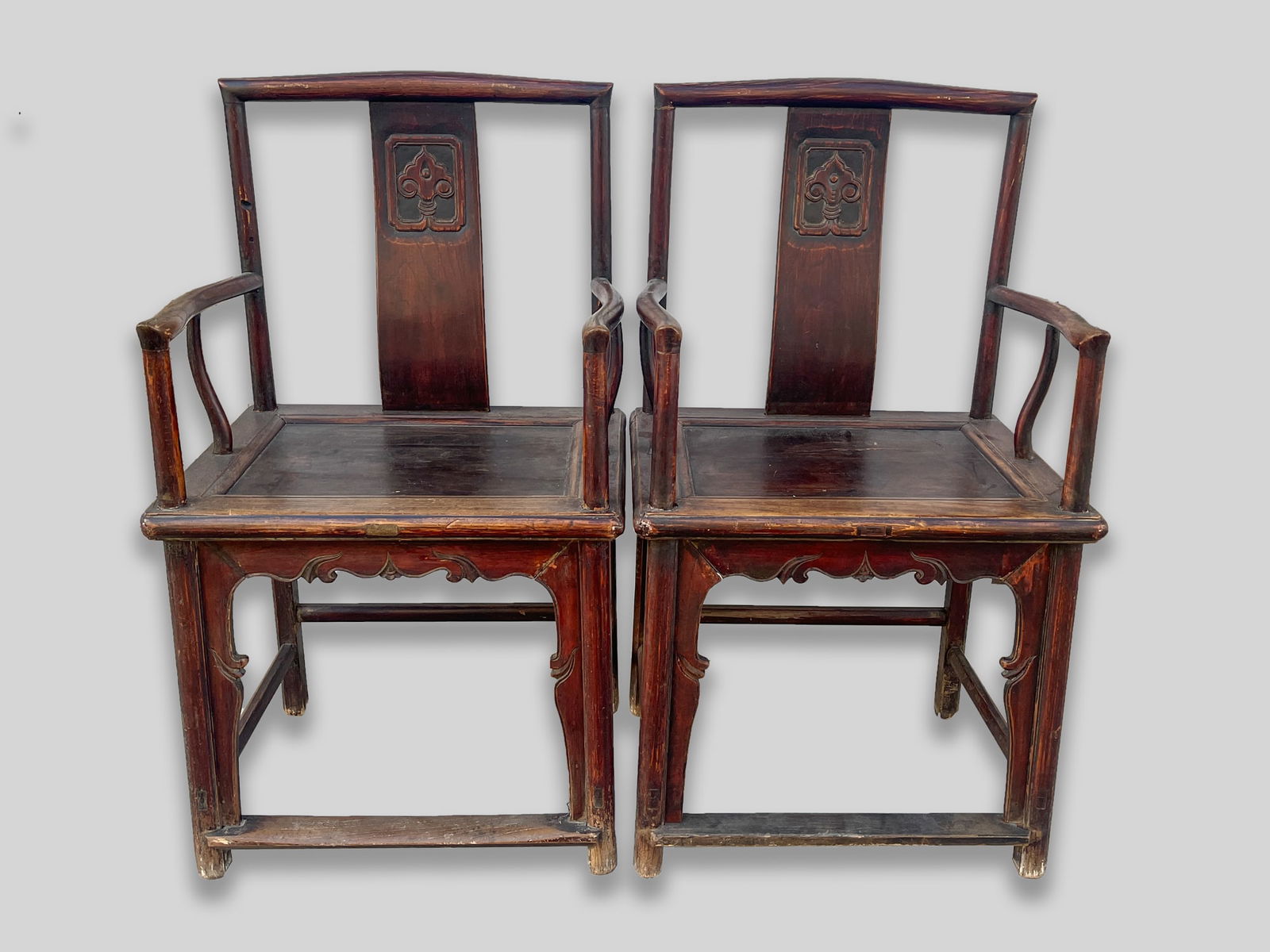 Pair Chinese Wood Arm Chairs (1 of 11)