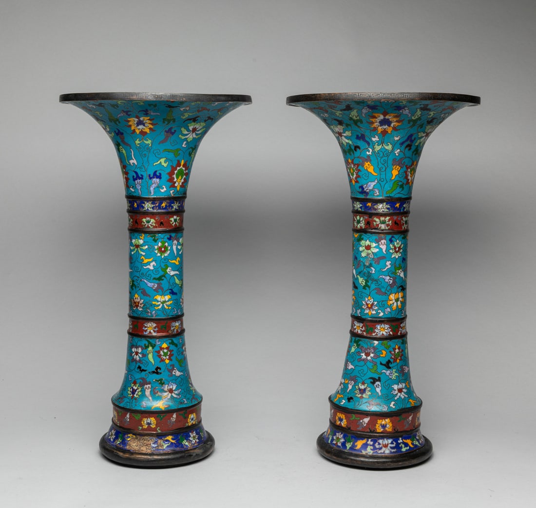 Pair Chinese Tall Cloisonne Vases (1 of 14)