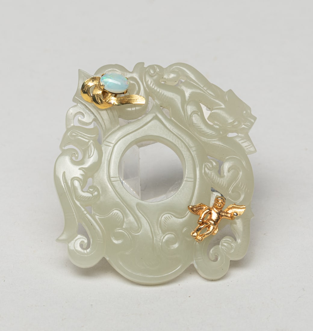 Large Natural Grade A White Jade Jadeite w/ Green Marbling Ping An Kou – All Things Jadeite