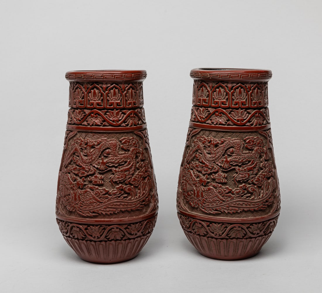 Two Chinese Cinnabar Vases (1 of 10)