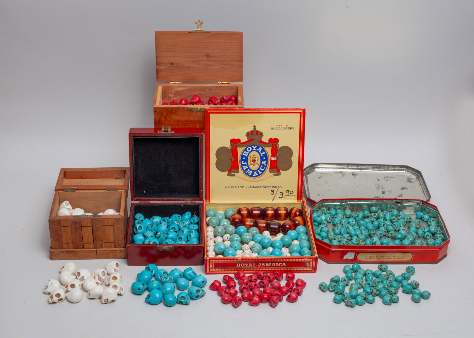 Collectible Vintage Tibetan Beads: Large group of vintage Tibetan beads, with boxes. Size varies.