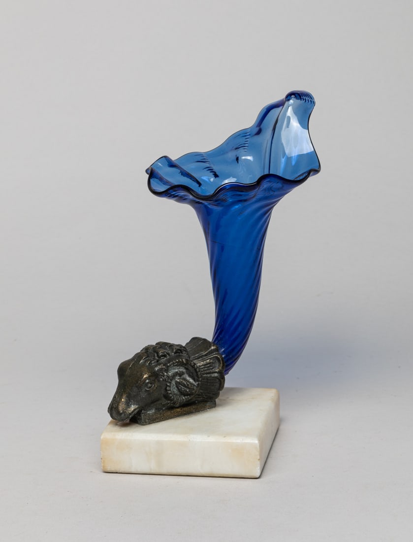 Cobalt Blue Glass Ram Head Cornucopia Vase (1 of 8)